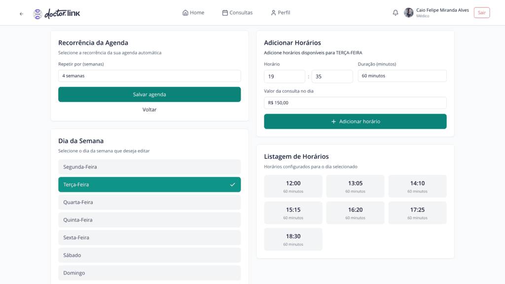 Medico define horarios e valor